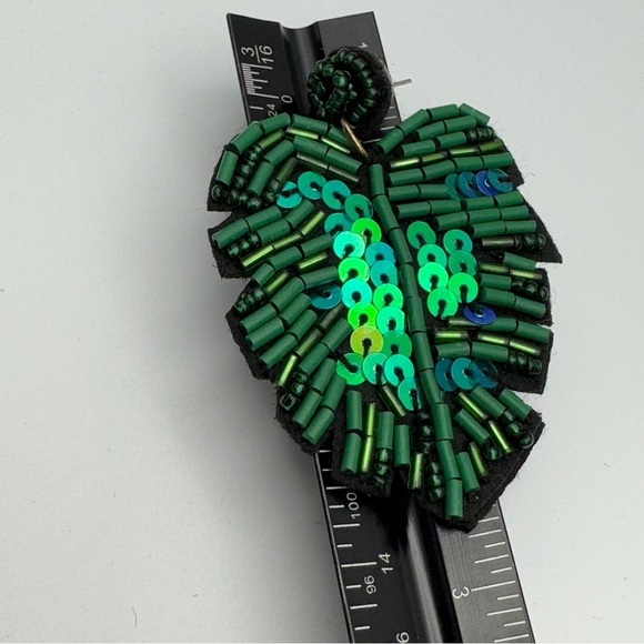 Shaleah Corvette Green Monstera Beaded Statement Earrings - Picture 4 of 5